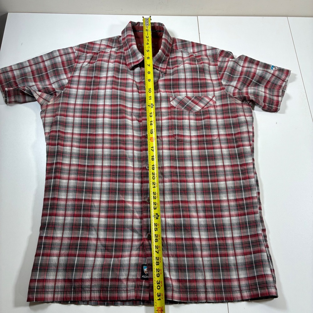 Kuhl Button Hiking Shirt Medium Red Plaid Short Sleeve Performance Pocket - Picture 9 of 10
